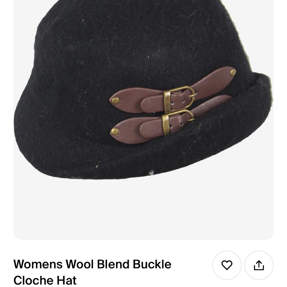 Women's Black Wool Blend Cloche Hat with Buckle Detail